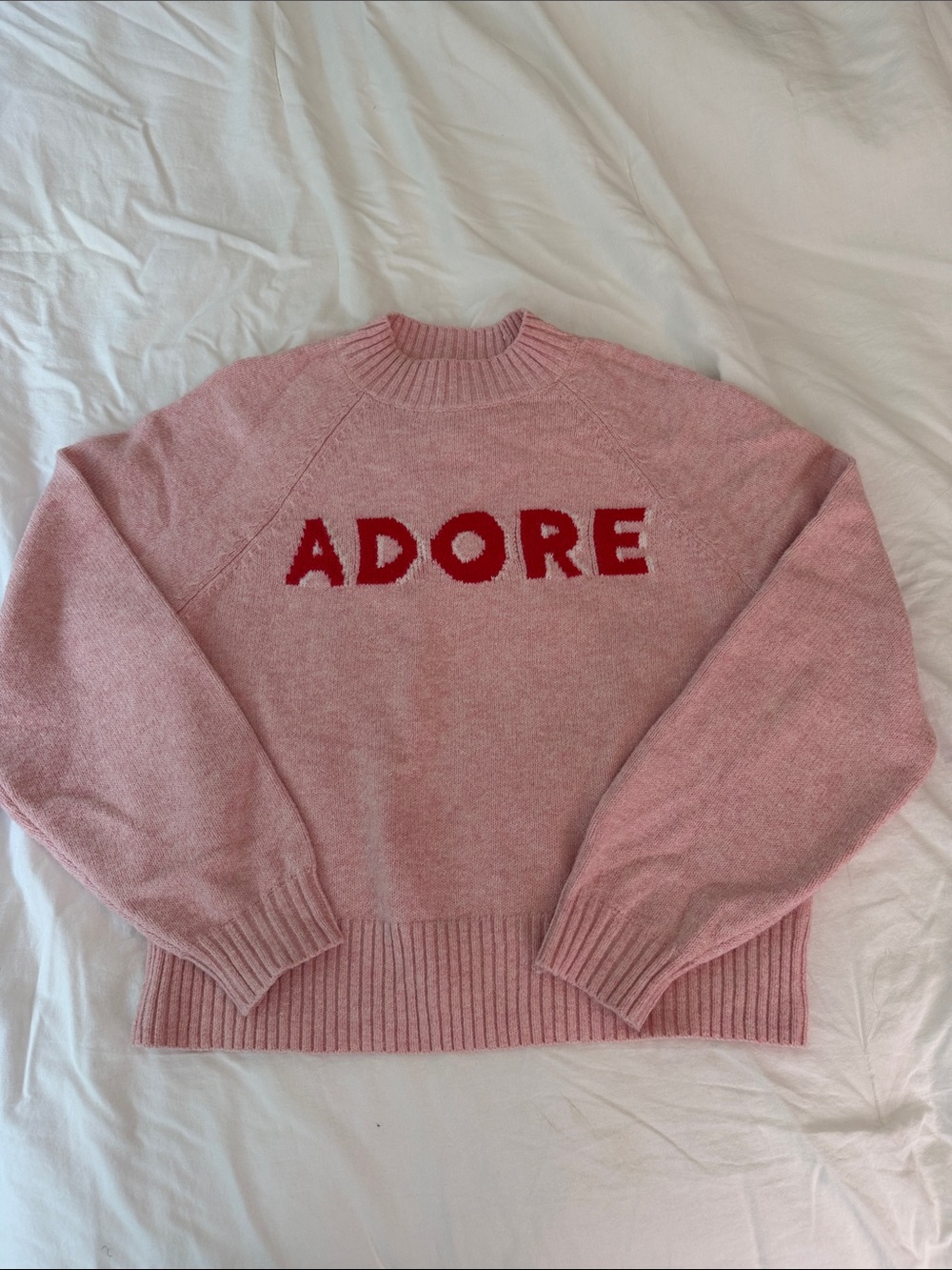 Old Navy Pink Crewneck Sweater with Red 'ADORE' Graphic